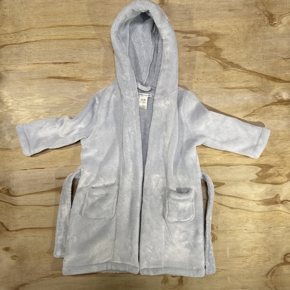 Pottery Barn‎ Kids 2t-3T Baby Blue Bath Robe With Hood And Attached Tie